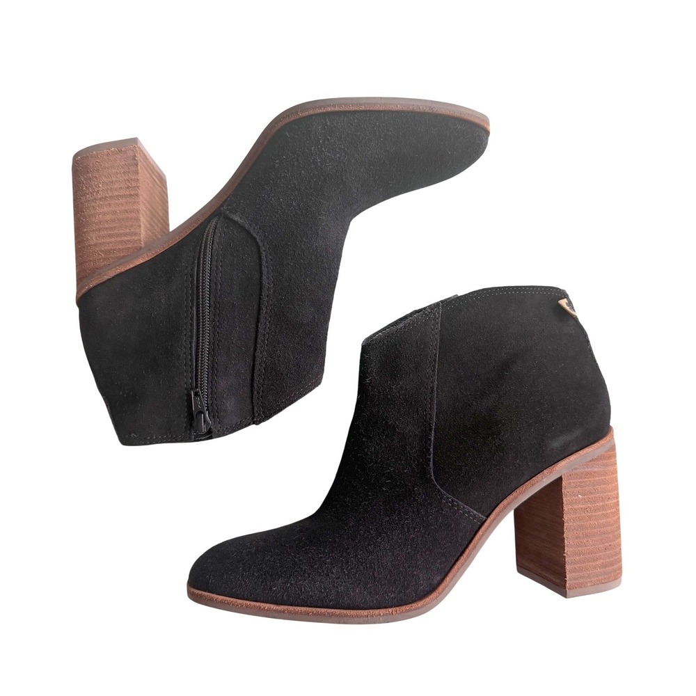 Lucky Brand Pellyon Ankle Boots Black Suede Block Heel Western Boho Size 10M